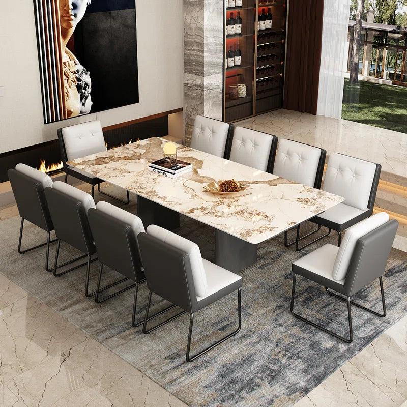 10 - Piece Extendable Marble Top Double Pedestal Dining Set