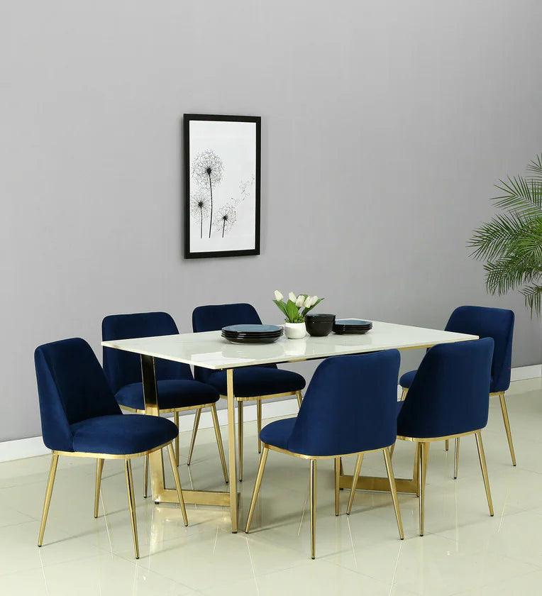 6 Seater Dining Set With Porcelain Top & Golden Base