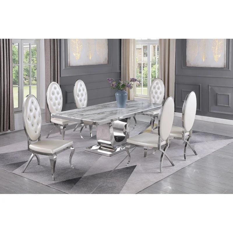 7 - Piece Marble Top Pedestal Dining Set