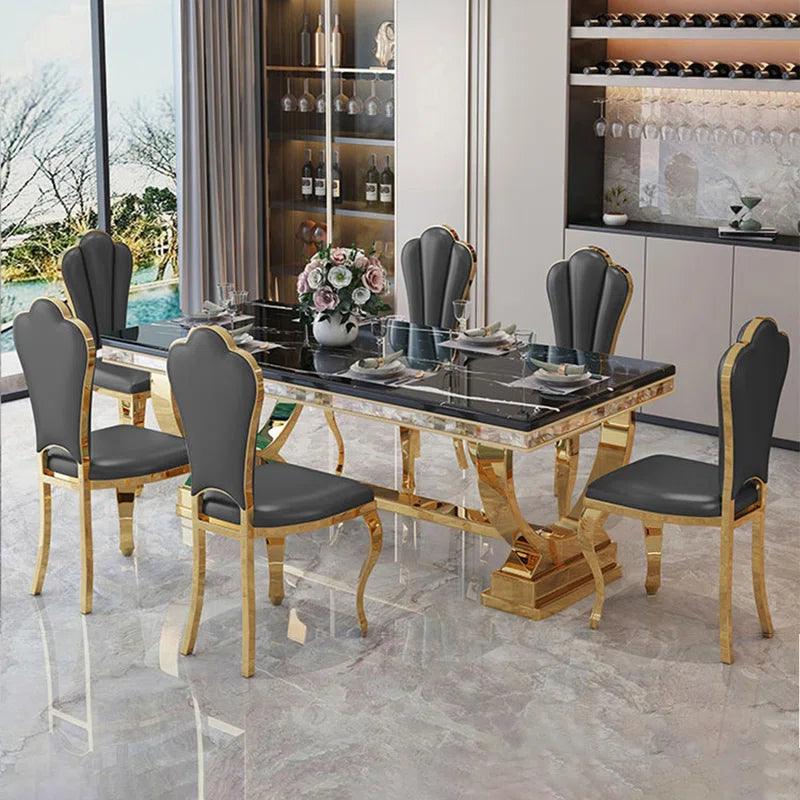 9 - Piece Faux Marble Top Trestle Dining Set