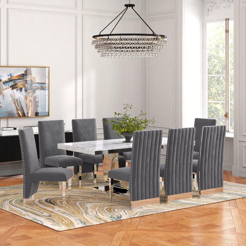 9 - Piece Marble Top Pedestal Dining Set