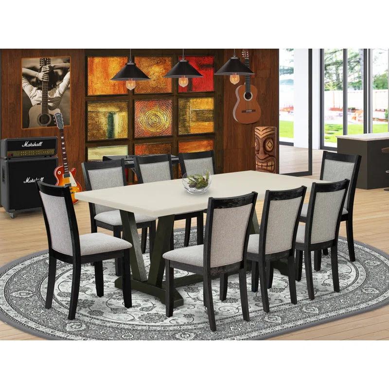 A Dining Table and Linen Fabric Dining Room Chairs with High Back