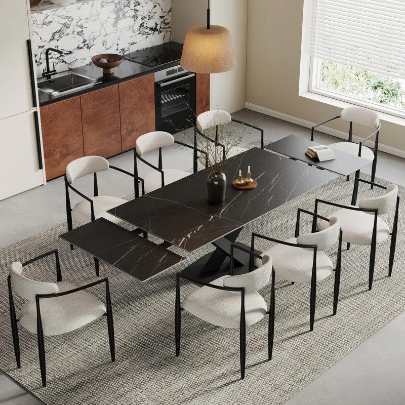 Extendable Sintered Stone Dining Table with 8 Fabric Chairs Dining Set