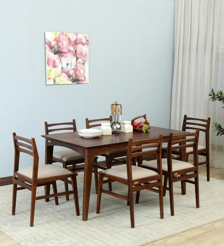 Imported Latin Teak Wood 6 Seater Dining Set In Provincial Teak Finish