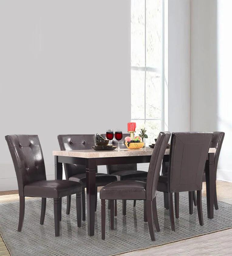 Marble 6 Seater Dining Set in Black Colour