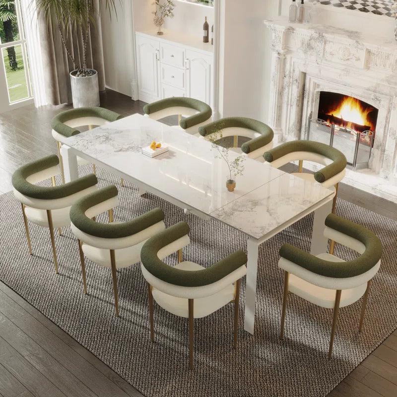 Rectangular Expandable Sintered Stone 78.75'' L x 31.5'' W, 9 Piece Dining Set