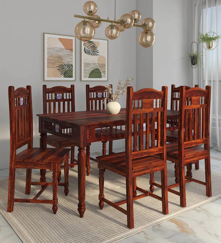 Sheesham Wood 6 Seater Dining Set In Honey Oak Finish