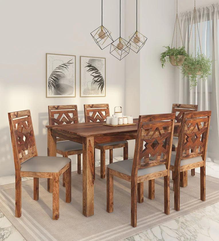 Sheesham Wood 6 Seater Dining Set In Rustic Teak Finish