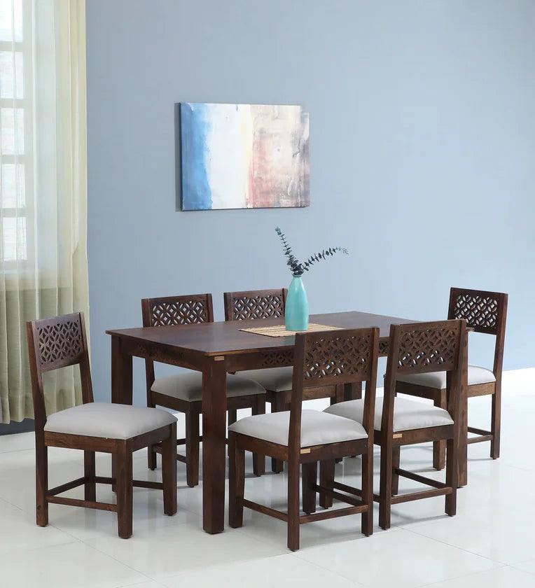 Sheesham Wood 6 Seater Dining Set in Scratch Resistant Provincial Teak Finish