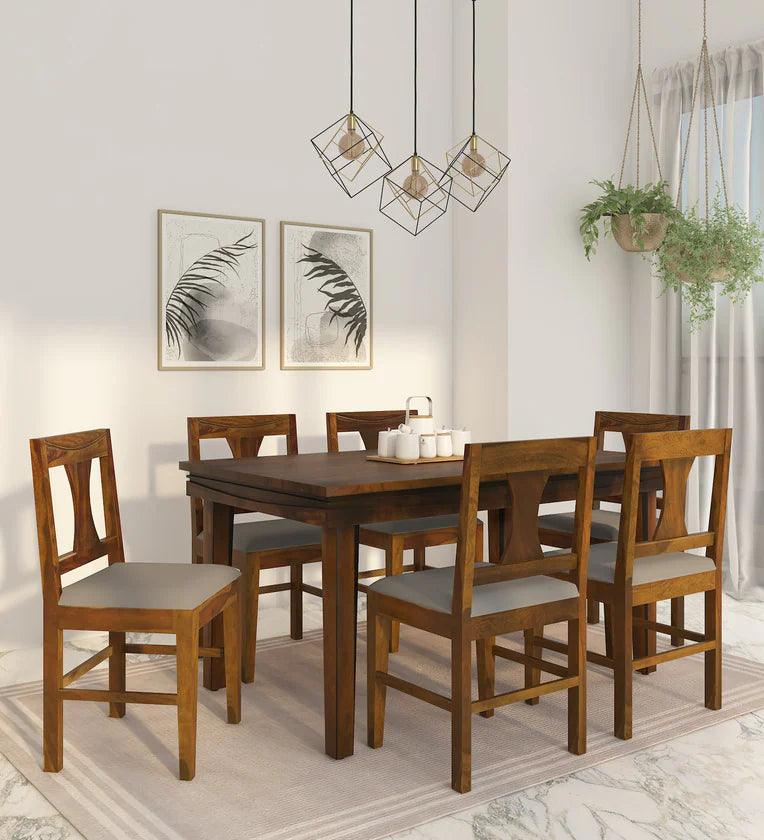 Sheesham Wood 6 Seater Dining Set in Scratch Resistant Provincial Teak Finish