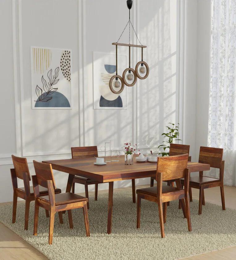 Solid Wood 6 Seater Dining Set In Reddish Walnut Finish