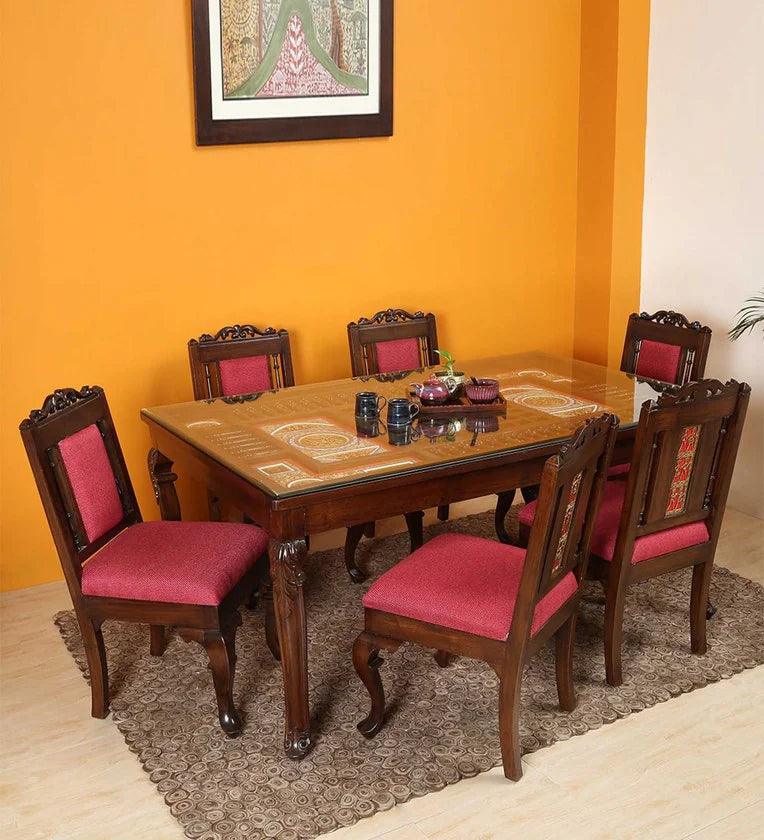 Teak Wood 6 Seater Dining Set in Walnut Finish