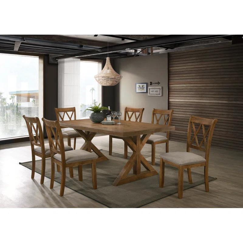 Wood Trestle Dining Set, Brushed Driftwood Finish