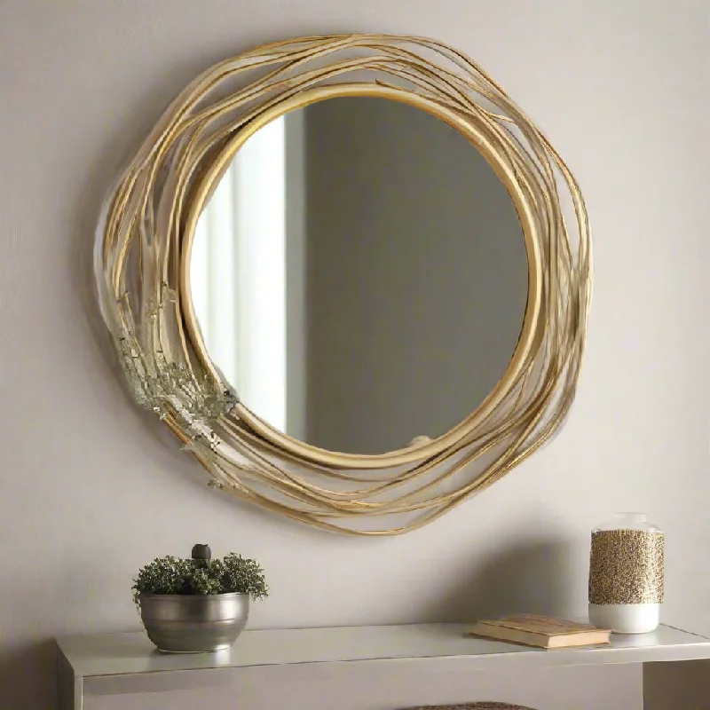 Antique Gold Metal Round Wall Mirror