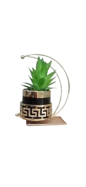 Artificial Succulent Plant with Ceramic Vase and Golden Stand