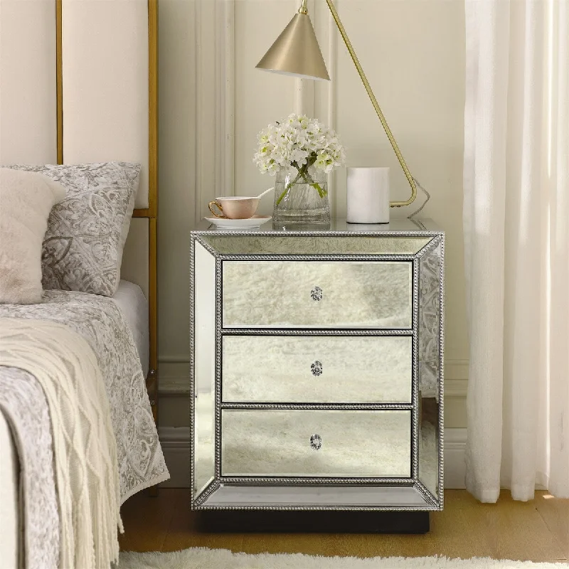 Flash Silver Mirror Three Drawer Cabinet