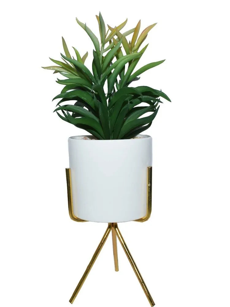 Fourwalls Artificial Succulent Plant with Ceramic Vase and Golden Stand