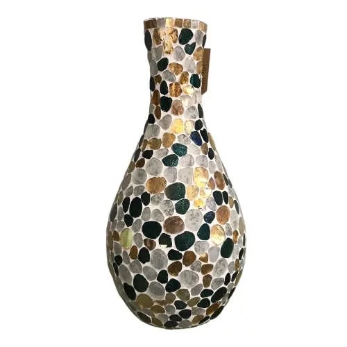 Mosaic Crackled Decorative Glass Flower Vase - 13.5"