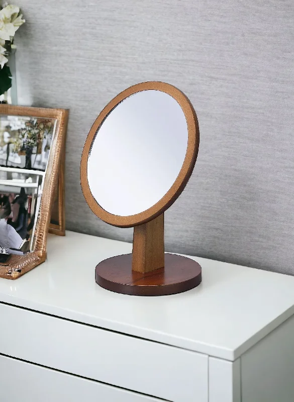 10" Round Framed Makeup Shaving Tabletop Mirror - Brown