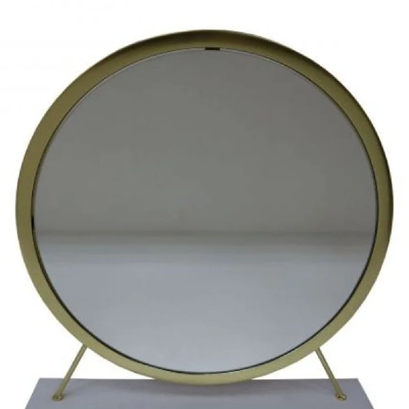 19" Faux Fur, Round Makeup Shaving Tabletop Mirror - White Brass