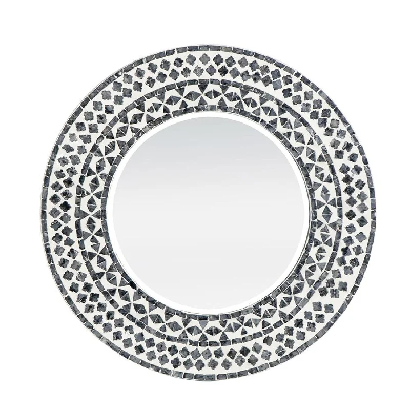 24" Round Framed Accent Mirror - Black / White