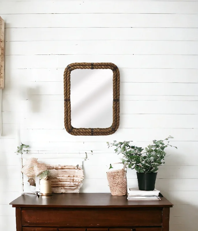 25" Rope Framed Accent Mirror - Light Brown