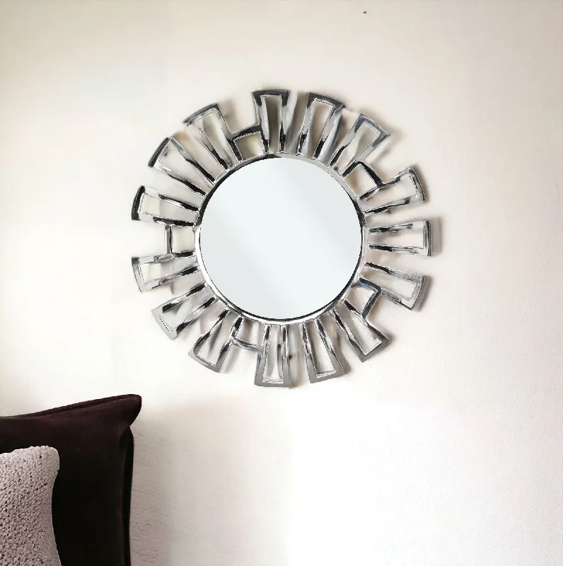 30" Abstract Metal Framed Accent Mirror - Silver