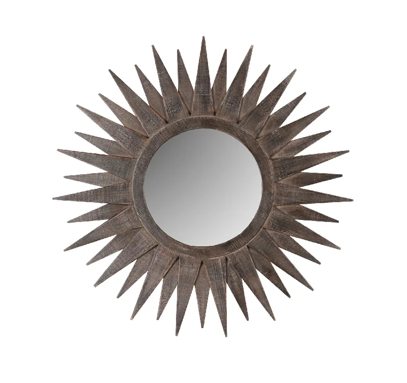 30" Sunburst Wood Framed Accent Mirror - Brown