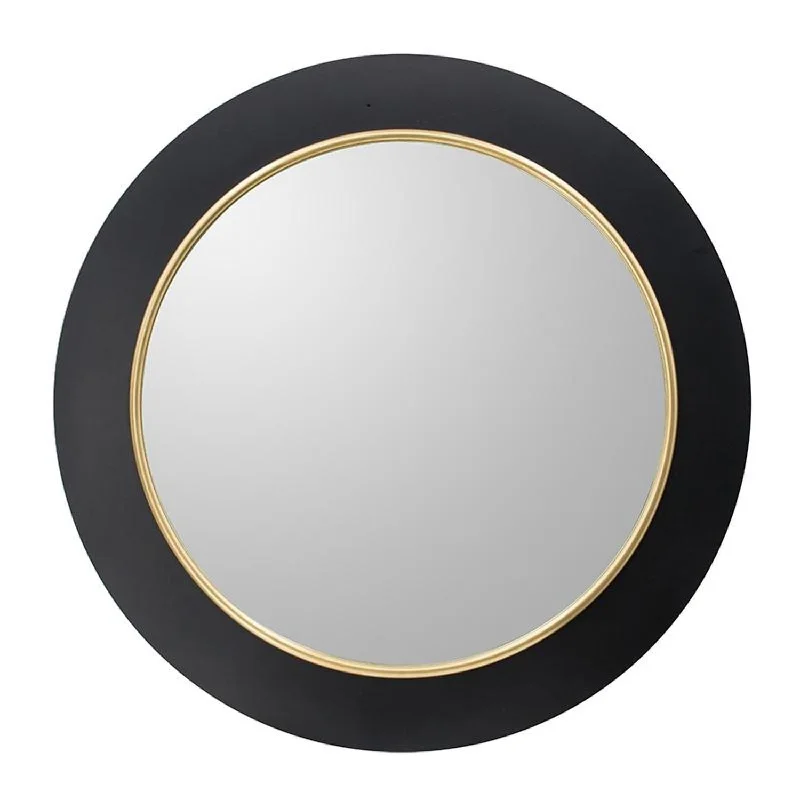 32" Lighted Round Framed Accent Mirror - Black / Gold