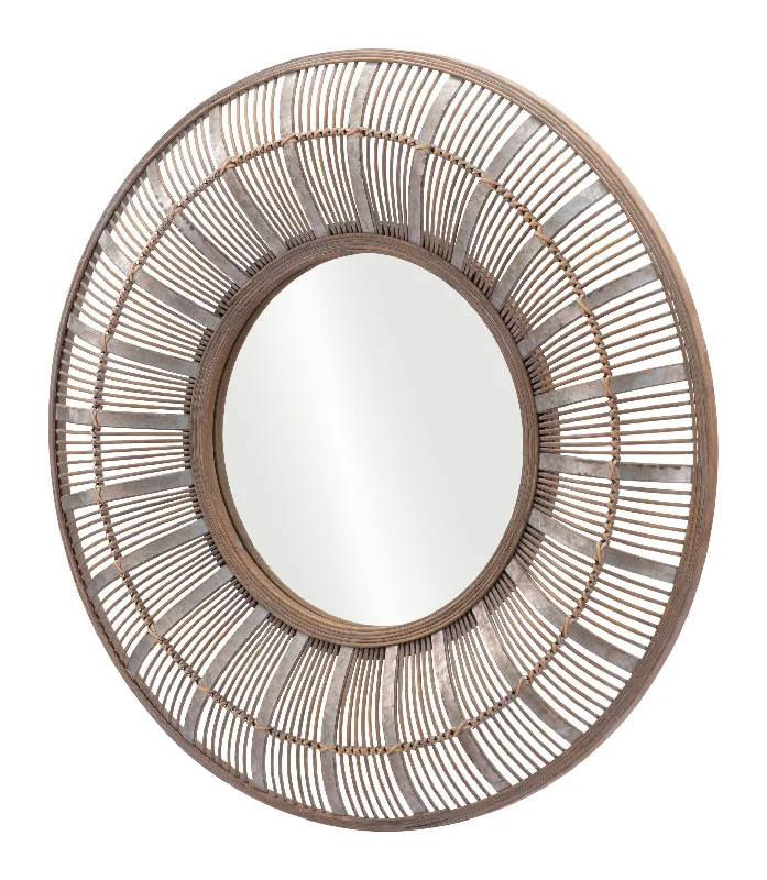 32" Round Accent Mirror - Brown