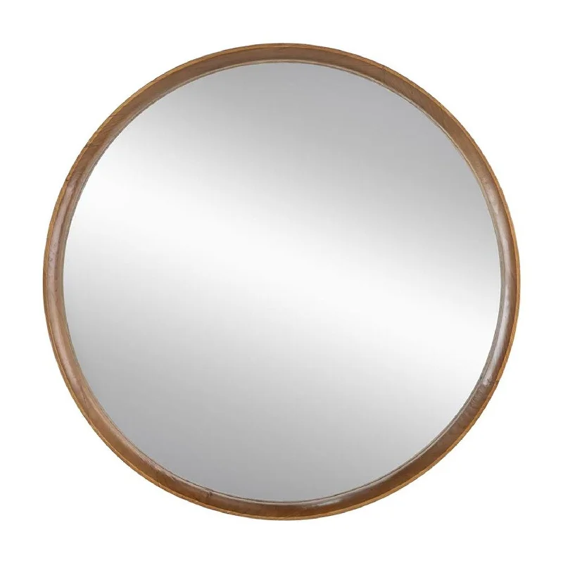 32" Round Framed Accent Mirror - Brown