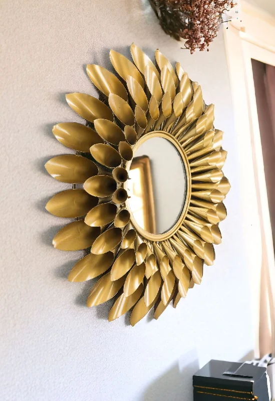 32" Sunflower Sunburst Metal Accent Mirror - Gold