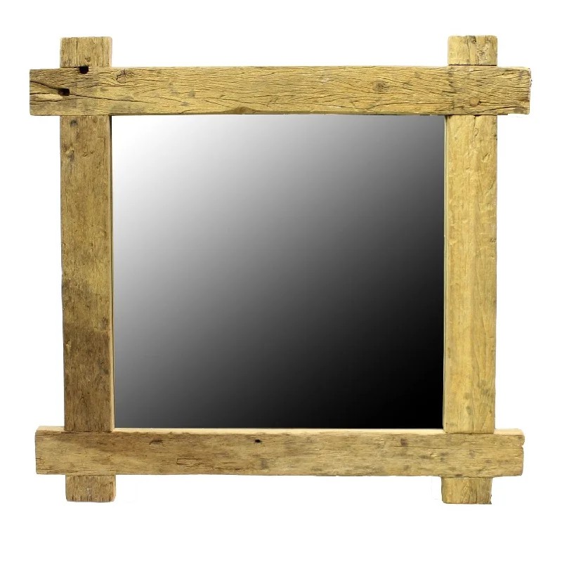 33" Square Framed Accent Mirror - Natural Brown