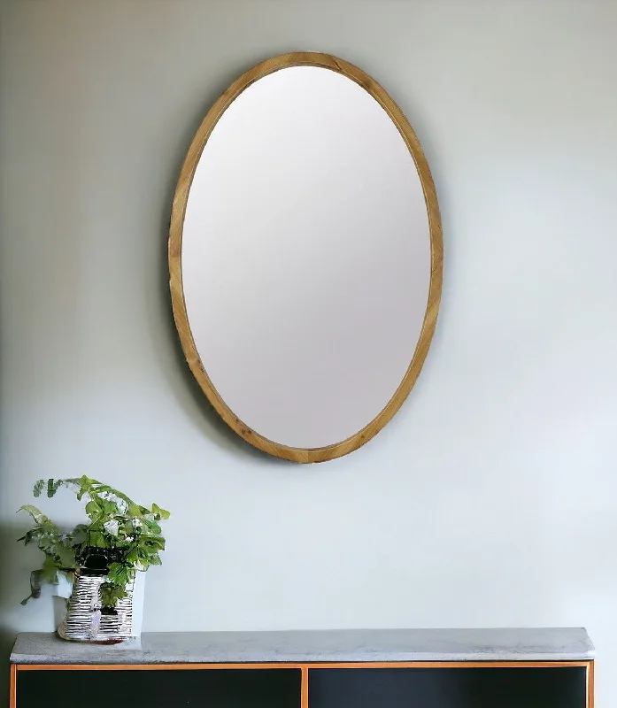 35" Oval Framed Accent Mirror - Brown