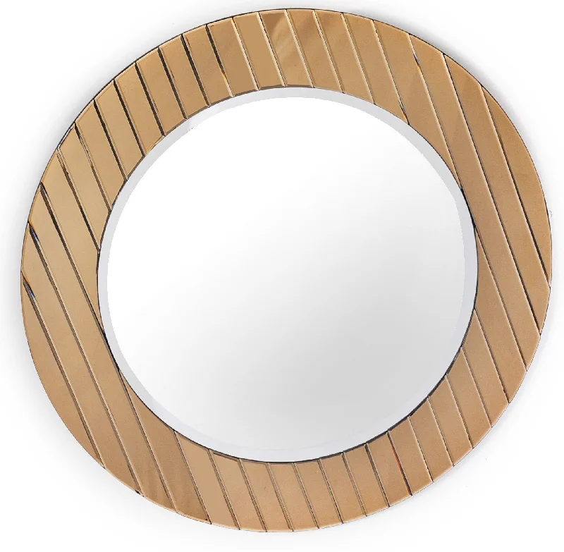 35" Round Glass Framed Accent Mirror - Gold