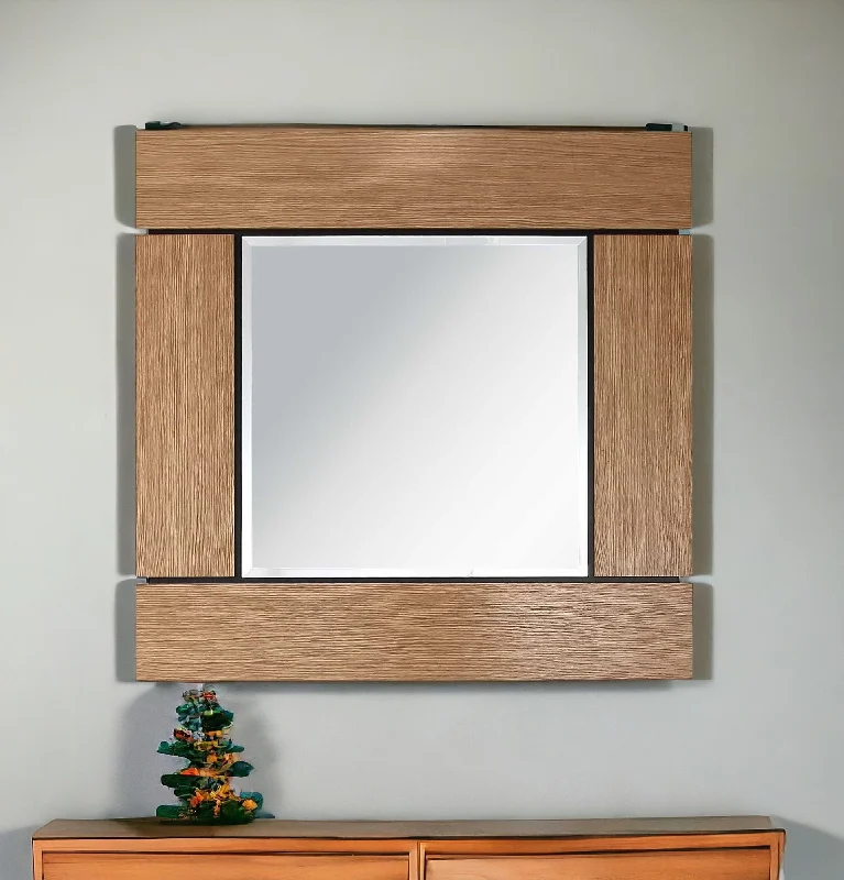 35" Square Accent Wood Mirror - Brown