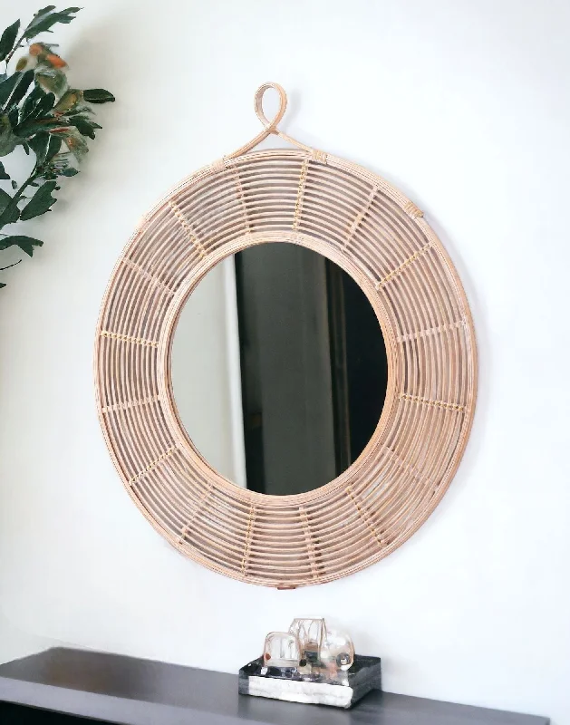 37" Round Framed Accent Mirror - Natural