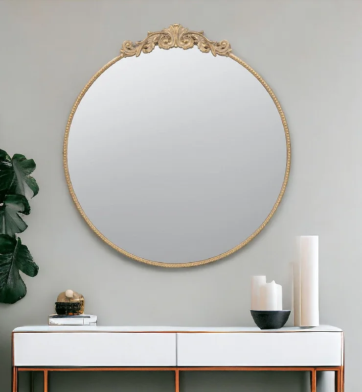 39" Crowned Top Framed Accent Mirror - Gold