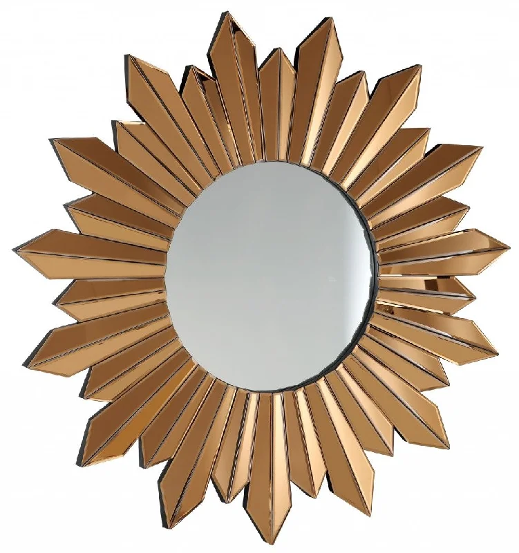 39" Sunburst Glass Framed Accent Mirror - Gold