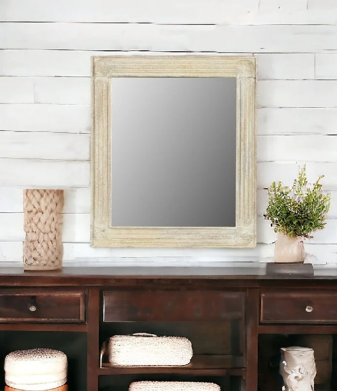 40" Solid Wood Framed Accent Mirror - White