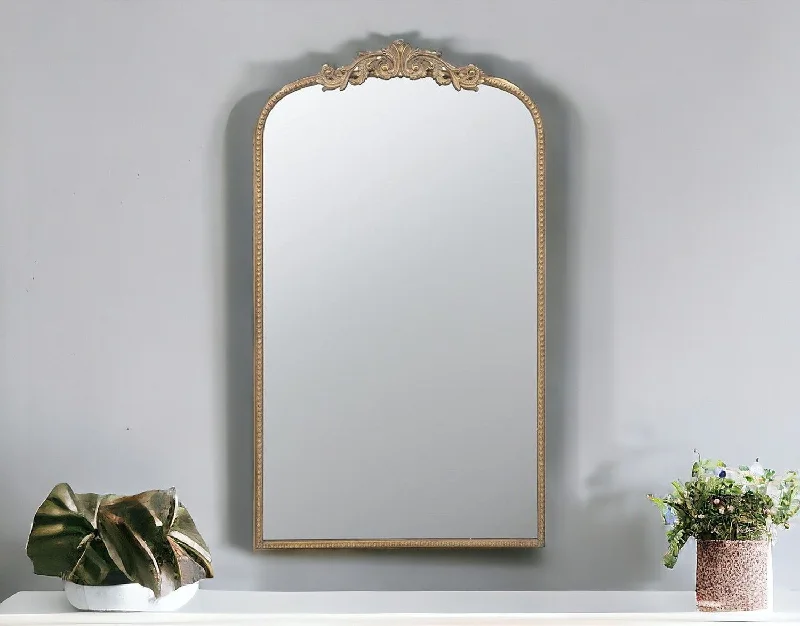 42" Crowned Top Framed Accent Mirror - Gold