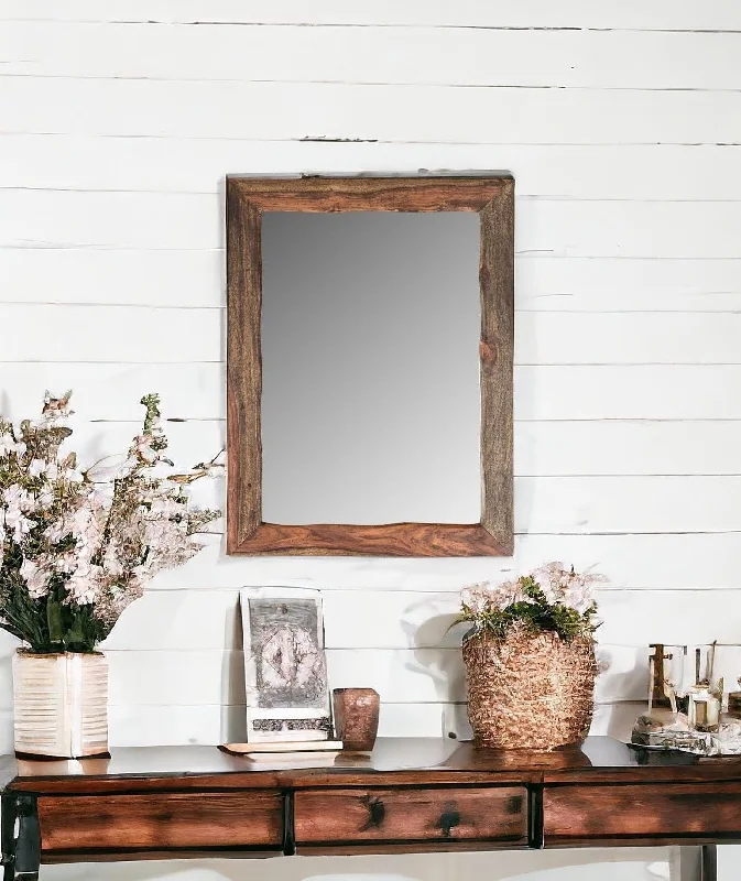 44" Solid Wood Framed Accent Mirror - Dark Brown