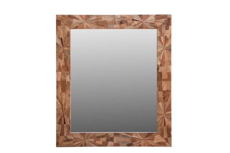 46" Solid Wood Geometric Starburst Framed Accent Mirror - Brown