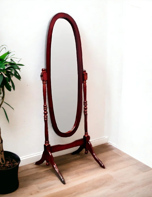 59" Oval Framed Cheval Standing Mirror - Brown Cherry