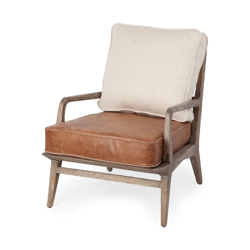 And Brown Leather Arm Chair - Beige / Brown