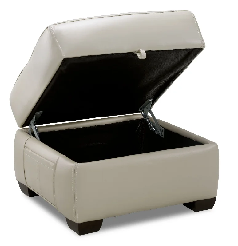 Avalon Leather Ottoman - Oyster Grey Cream