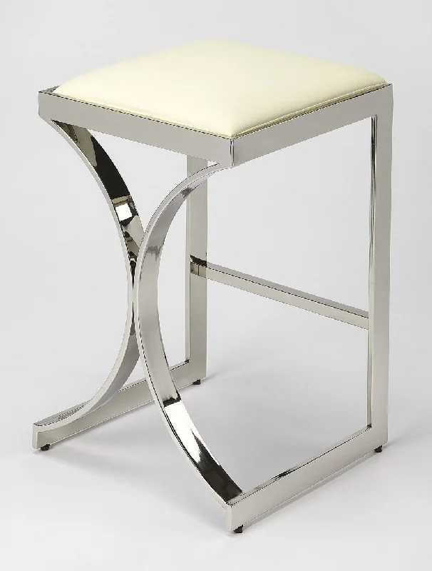 Backless Counter Height Bar Chair - Off White / Silver