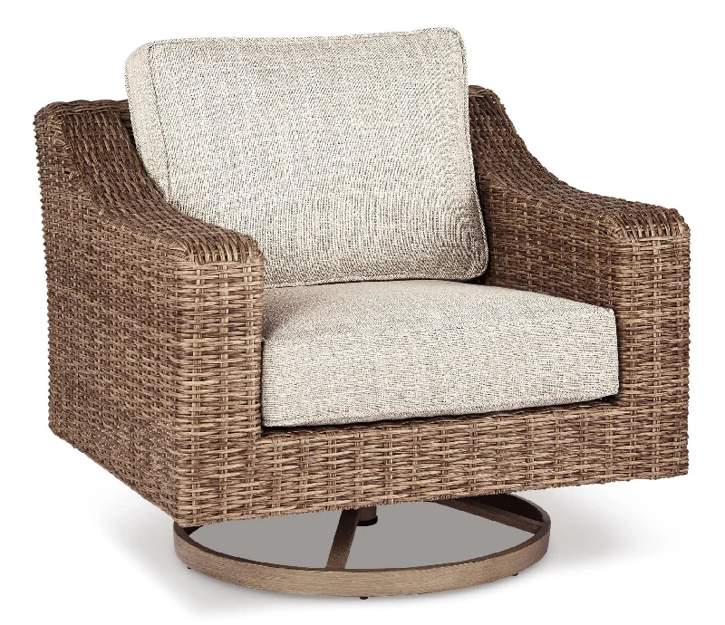 Beachcroft - Outdoor Swivel Chair - Beige, Brown