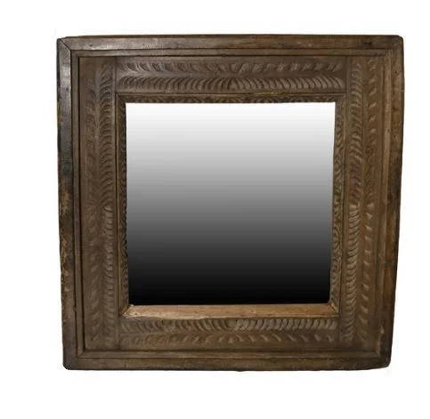 Carved Reclaimed Wood Square Mirror - Silver