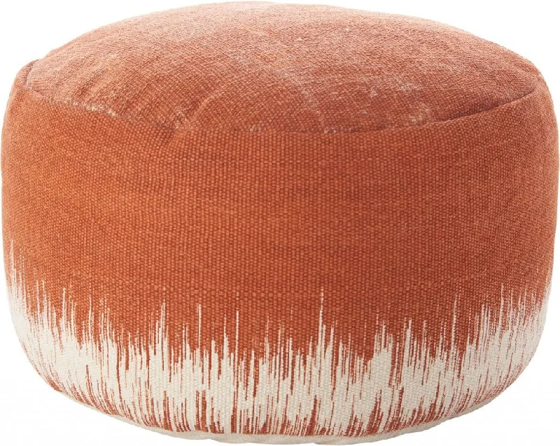 Cotton Round Abstract Pouf Ottoman - Orange / White